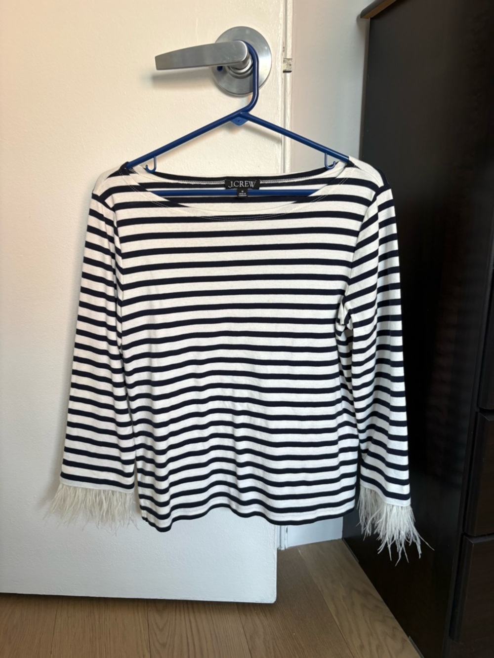J. Crew striped shirt with feather sleeve detailing - size medium